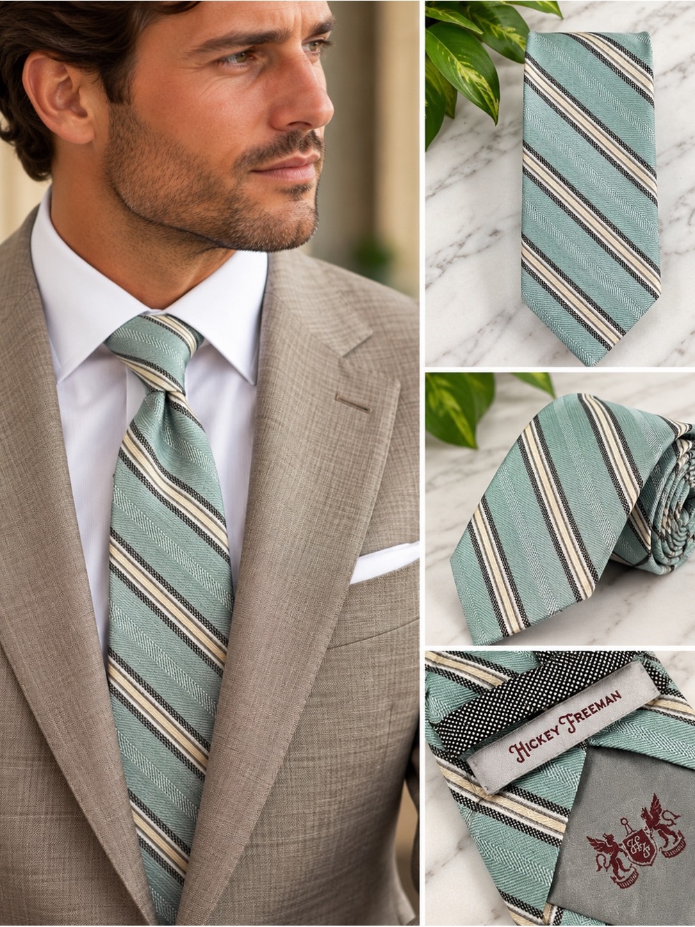 HICKEY FREEMAN - Aqua Diagonal Striped Tie